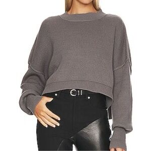 Free People Easy Street Cropped Sweater XL Gray Oversized Slouchy Knit Boho
